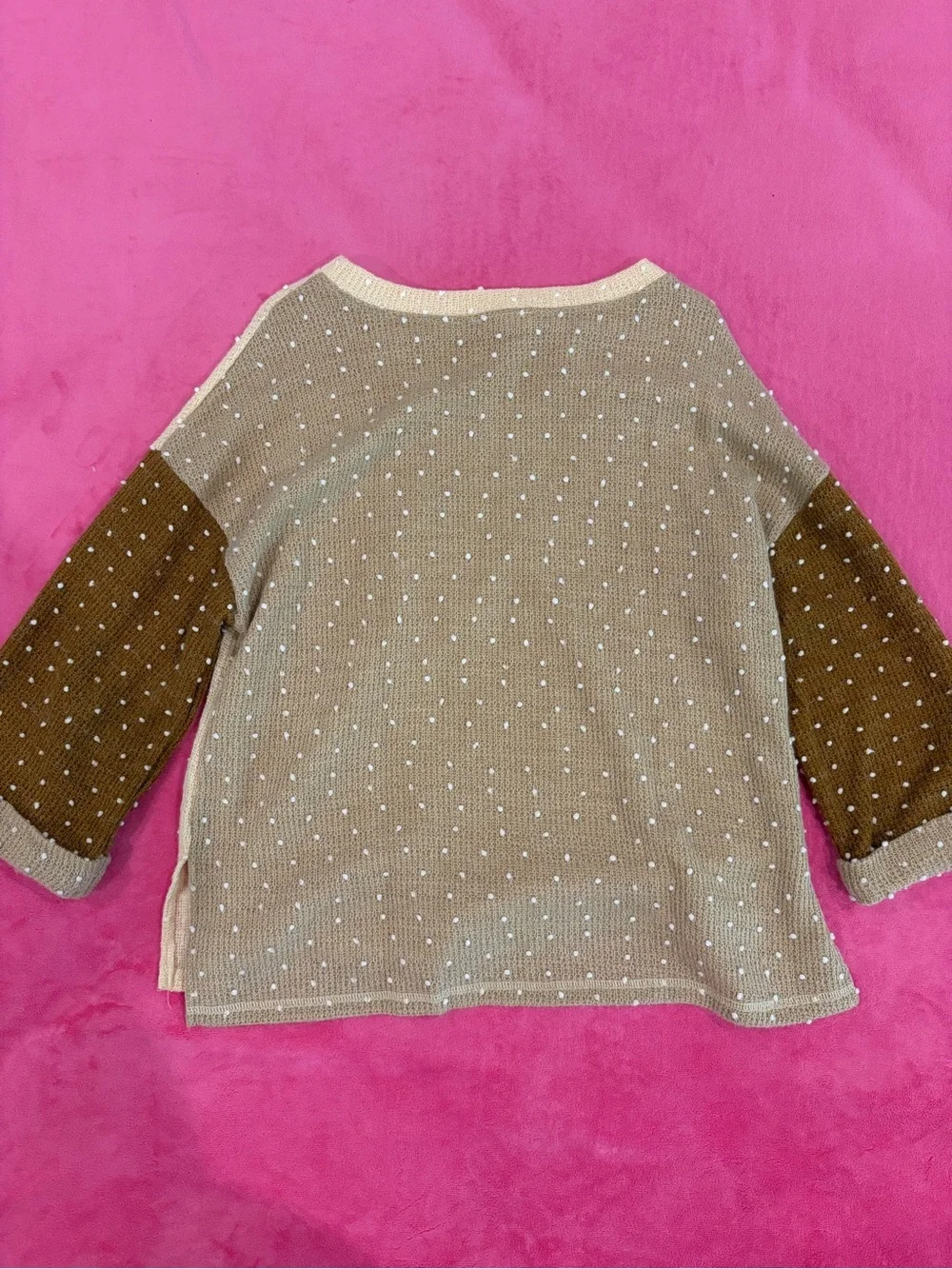 Dry Goods Neutral Cream & Brown Sweater Top with Polka Dots